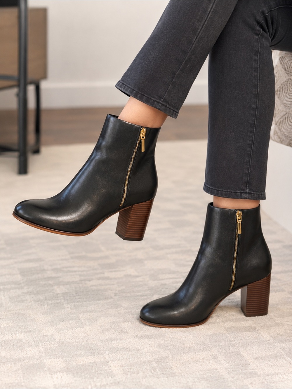 Vince Camuto Black Leather Ankle Boots Size 10M Indie Sleeze